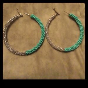 Women's Aqua & Clear Hoop Earrings NWOT